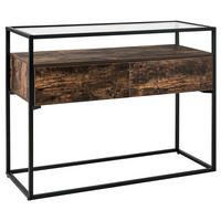 KONSOLENTISCH Glas dunkler Holzfarbton/schwarz 2 Schubladen Mauk - Dunkelbraun/Schwarz, Holzwerkstoff (40/100/80cm) - Beliani