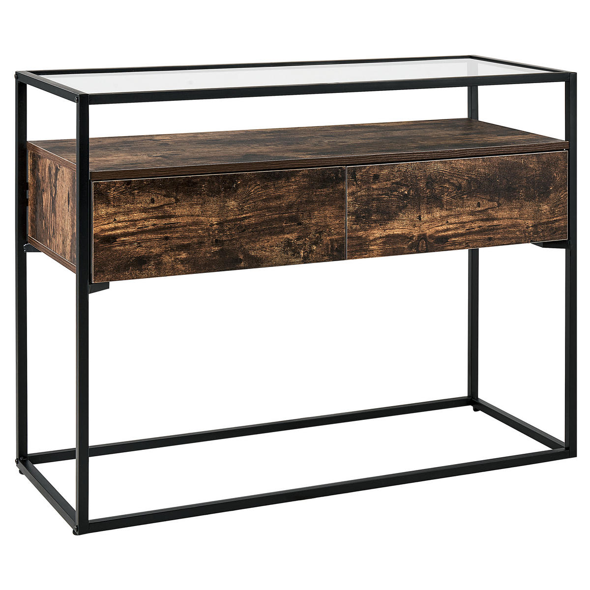 KONSOLENTISCH Glas dunkler Holzfarbton/schwarz 2 Schubladen Mauk - Dunkelbraun/Schwarz, Holzwerkstoff (40/100/80cm) - Beliani