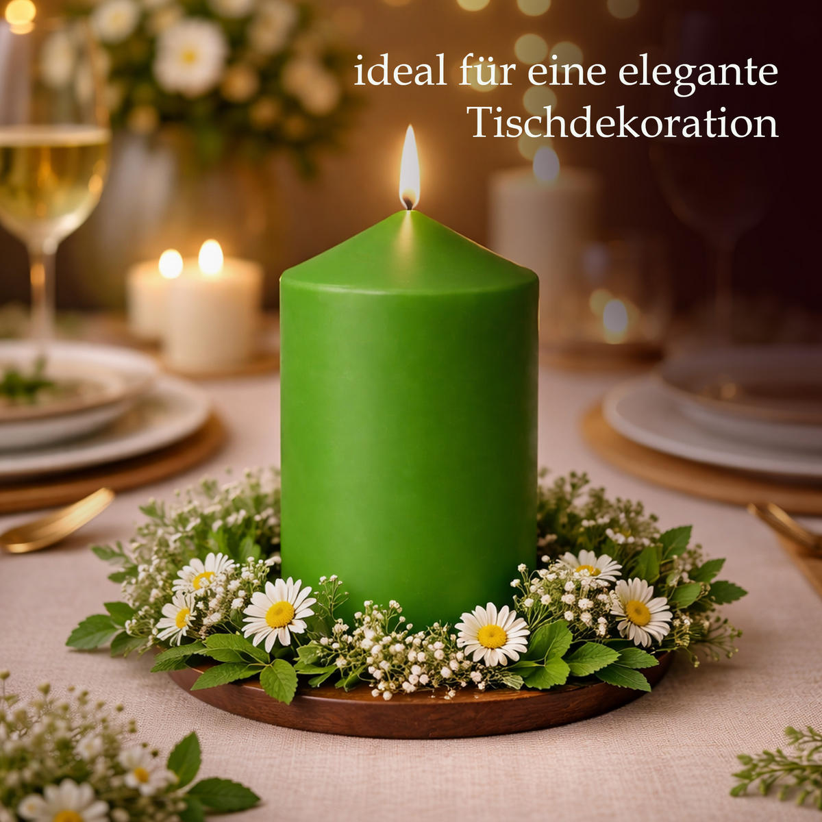STUMPENKERZEN (4er Pack) Ø6cm x 10cm - Grün - Grün, Naturmaterialien (10cm) - HS Candle