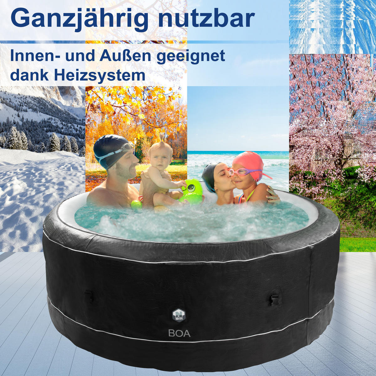 WHIRPOOL Boa Spa Schwarz 5 Personen - Schwarz, Leder (195/20/195cm) - Netspa