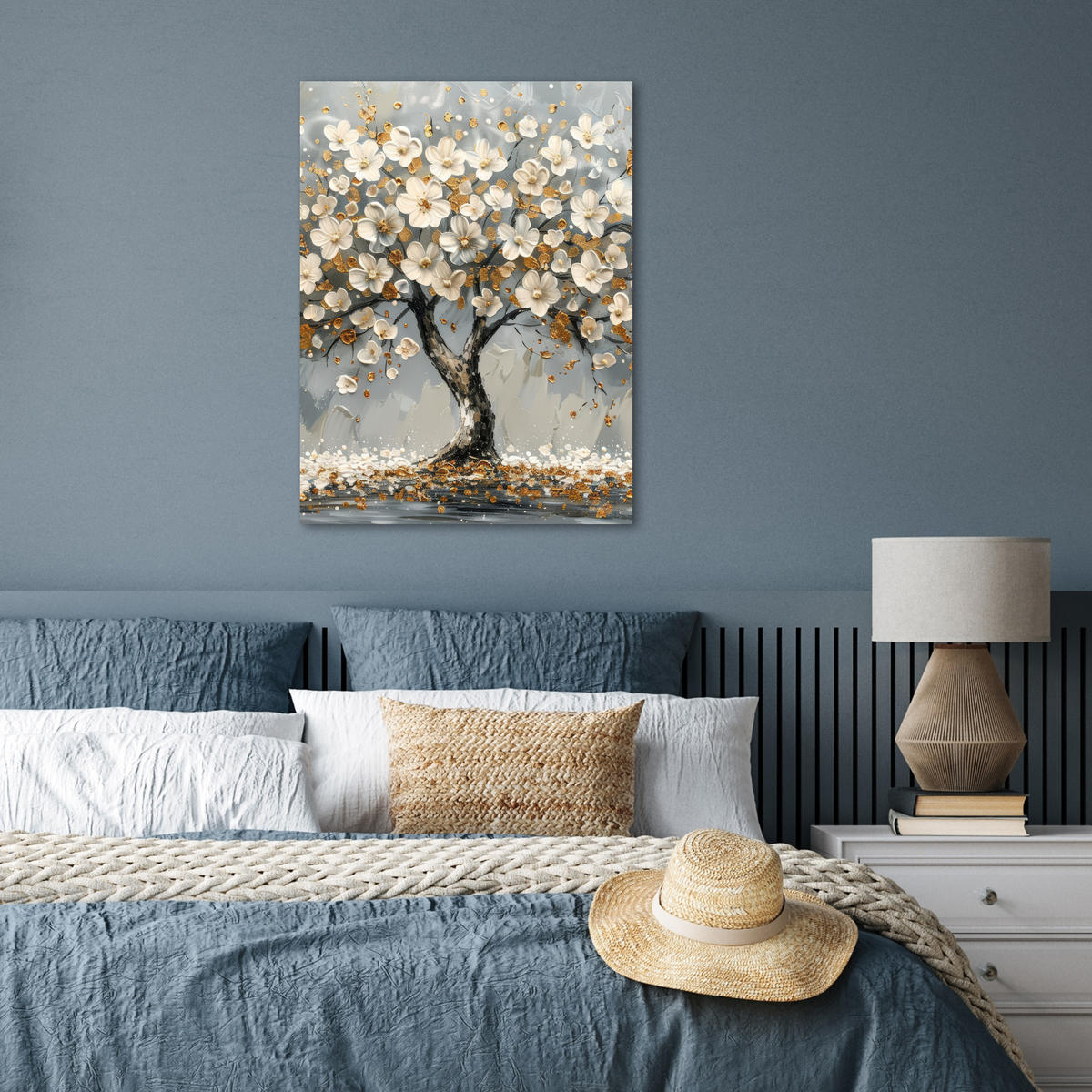 POSTER Baum - Blumen - Weiß - Natur - Kunst 60x80 cm - Weiß, Papier (60/80/0.1cm) - MuchoWow