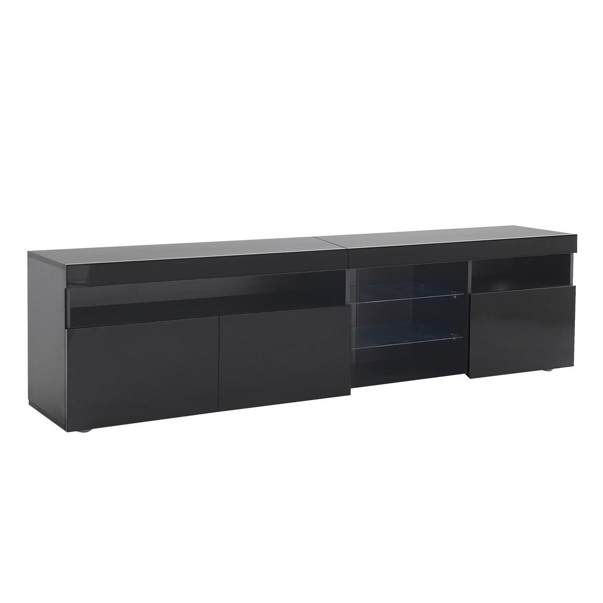 TV-SCHRANK 180/35/48 cm Schwarz mit variable LED-Beleuchtung und 3 Türen - Schwarz, Holzwerkstoff (180/48/35cm) - Oxeza
