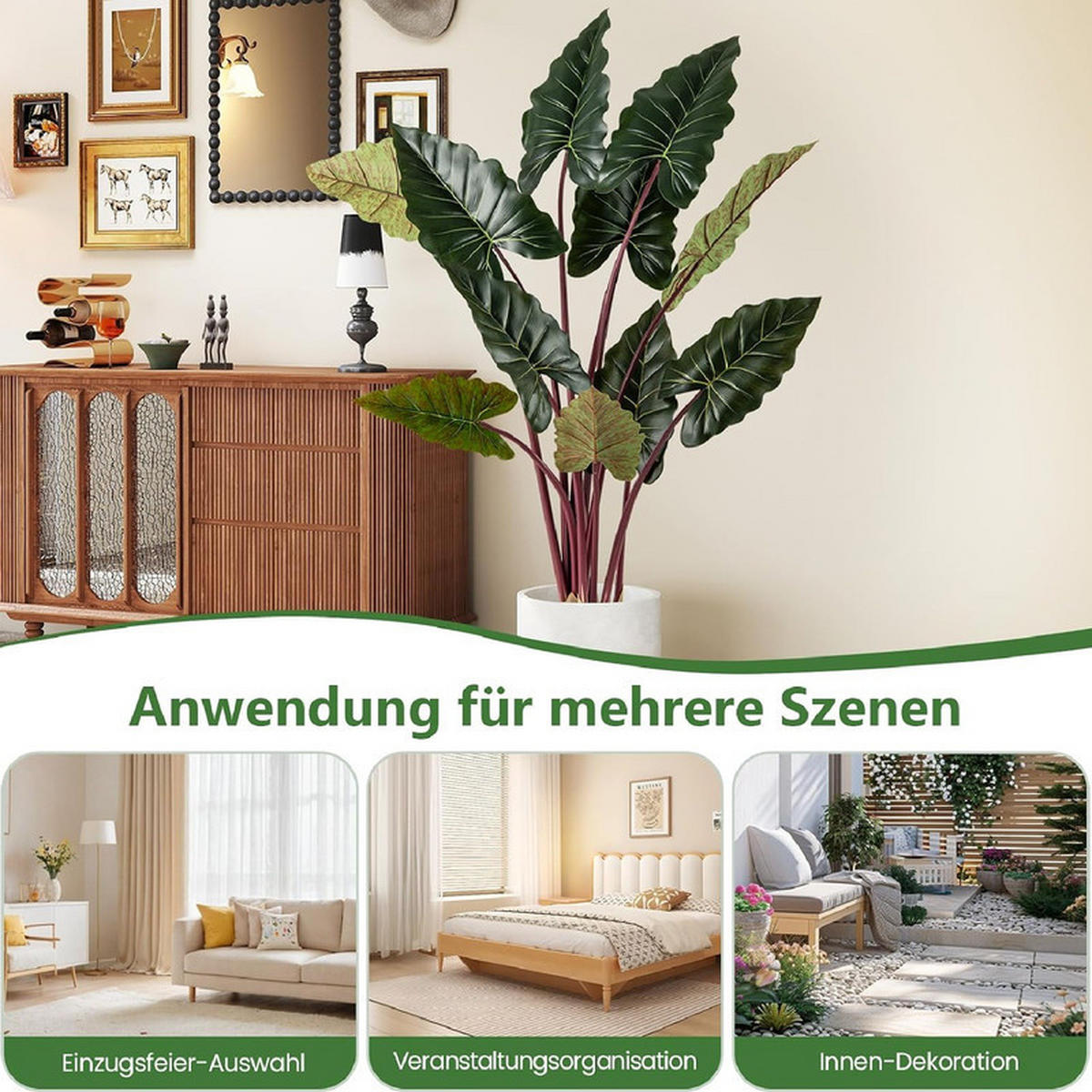 KÜNSTLICHE GRÜNPFLANZE mit Topf grün - Grün, Kunststoff (160cm) - COSTWAY