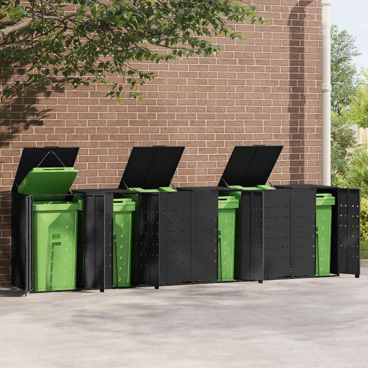 MÜLLTONNENBOX Gorilo für 6 Tonnen Schwarz 414x79x117 cm - Schwarz, Metall (414/117/79cm) - DELUKE