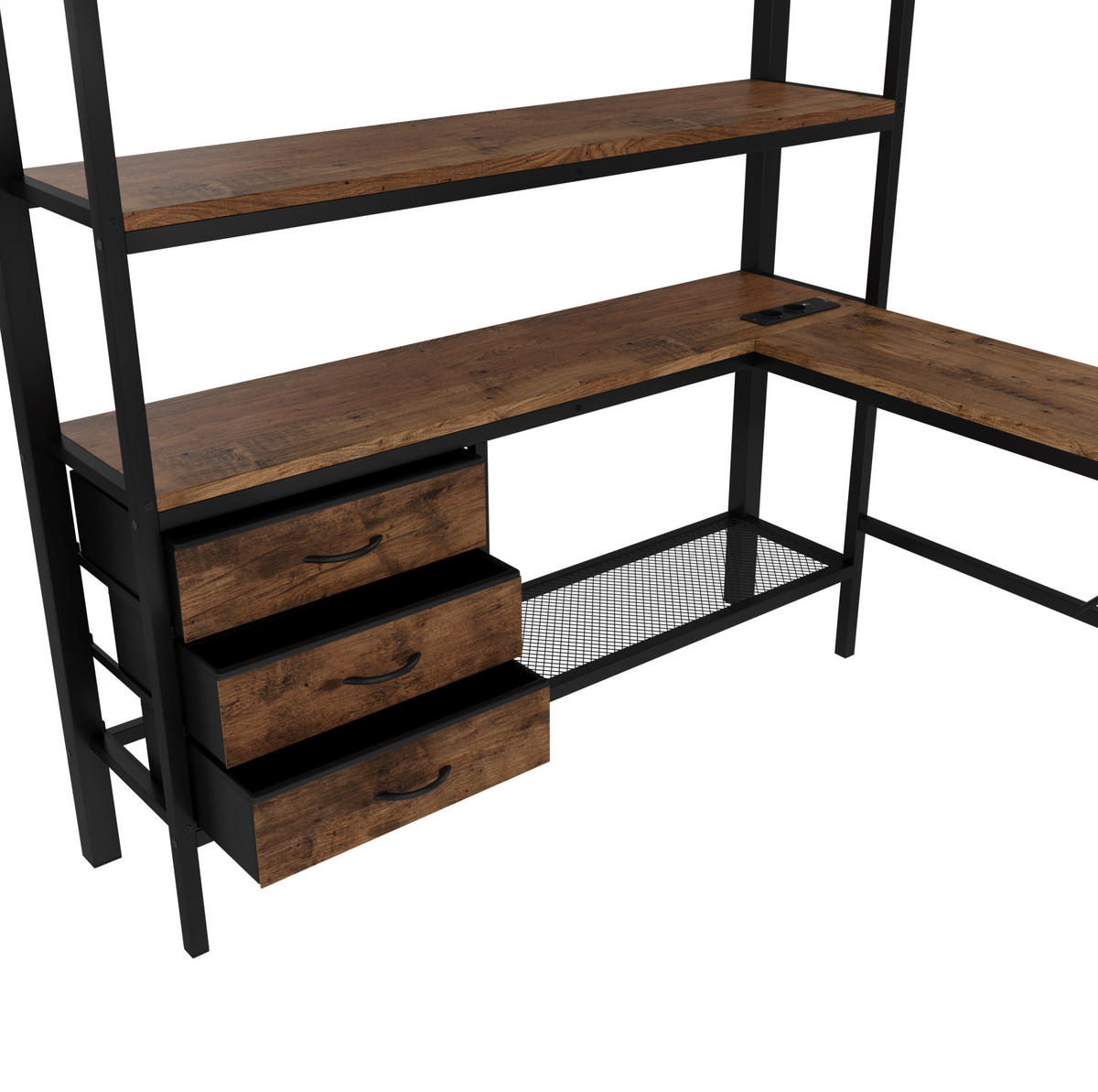 HOCHBETT 140/200 cm Schwarz aus Metall und MDF mit Schreibtisch und LED-Beleuchtung - Schwarz, Metall (140/200cm) - OKMYHOME