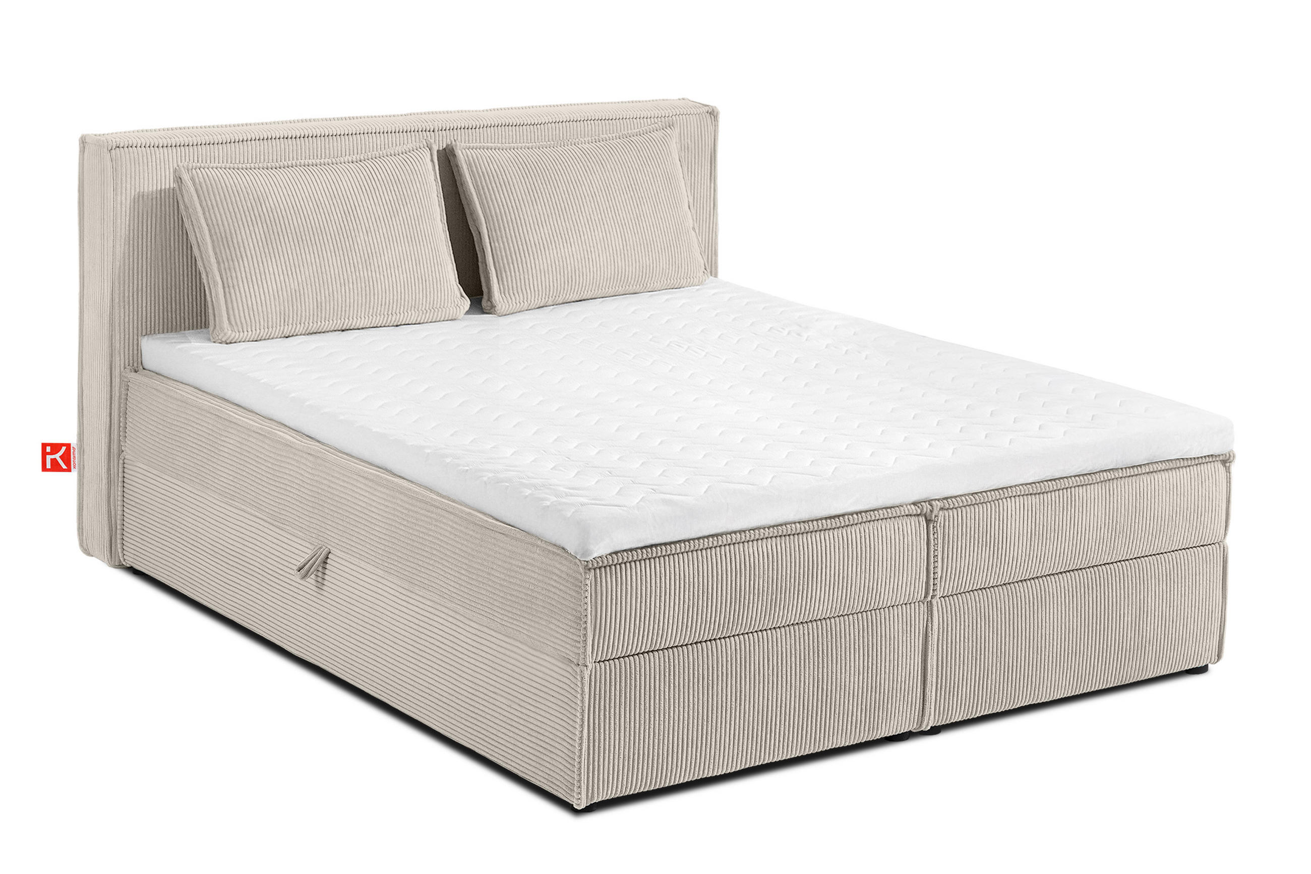 BOXSPRINGBETT ROTI mit Stauraum, cremefarben - Creme/Schwarz, Holz/Holzwerkstoff (140/200cm) - KONSIMO®