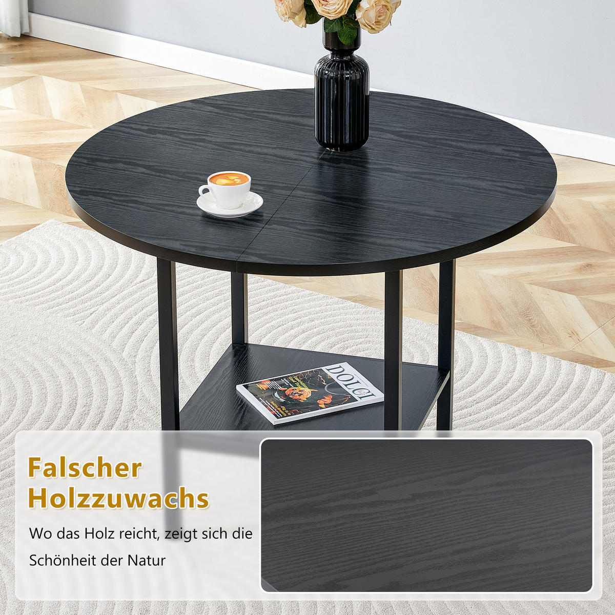 ESSTISCH Schwarz mit Ablagefach und Metallgestell 100/100/77 cm - Schwarz, Holz (100/100/77cm) - Oxeza