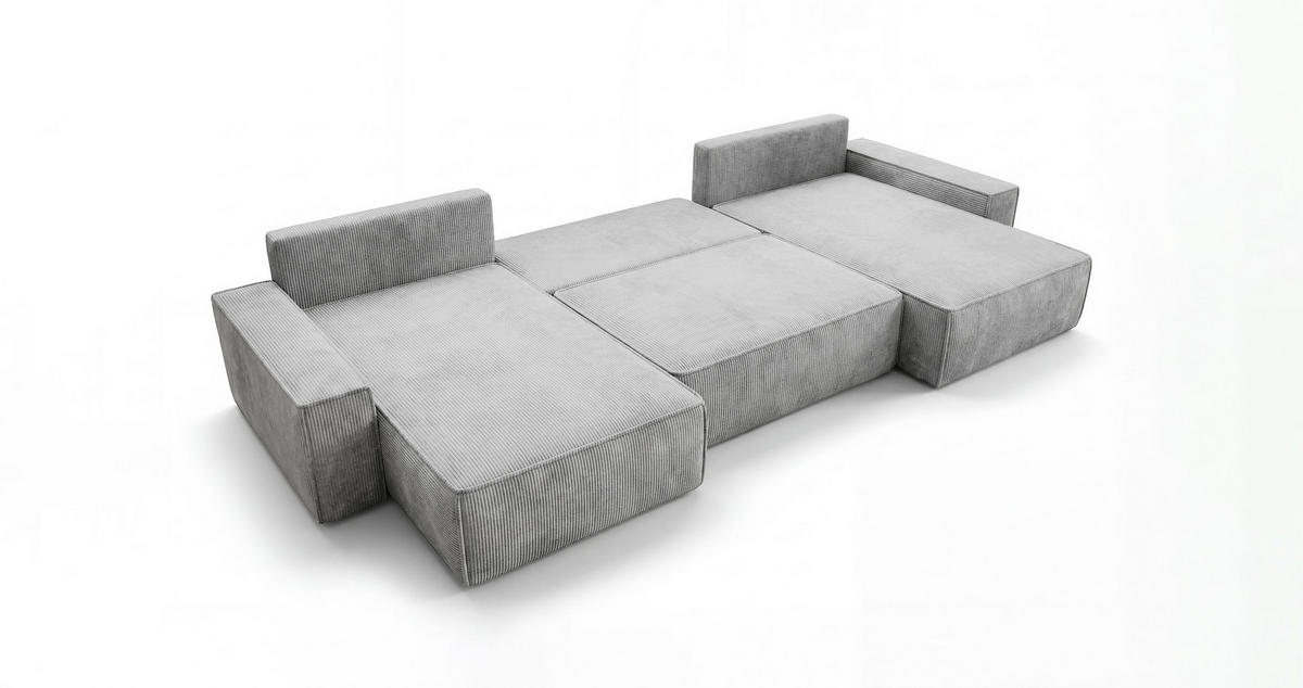 ECKSOFA CALIFORNIA U-Form grau Cord POSO 55 - Schlaffunktion, Bettkasten - Grau, Textil (385/185cm) - Cornero