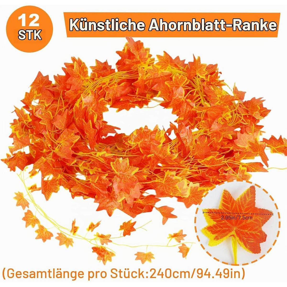 HERBSTGIRLANDE 12-teiliges Set 240 cm - Orange, Kunststoff (5cm)