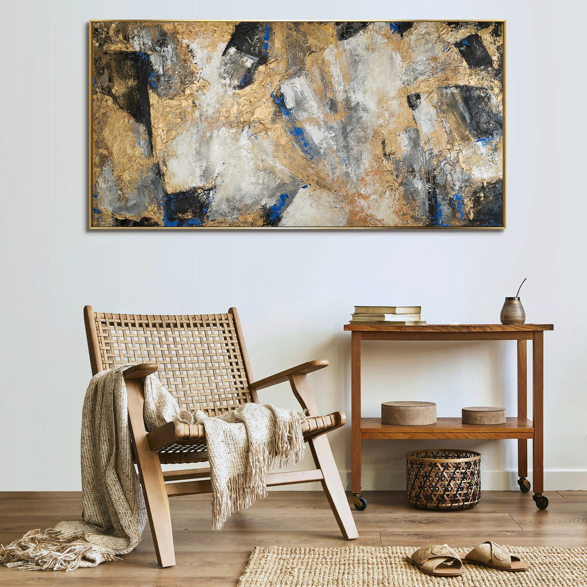 GEMÄLDE Goldener Kontrast Schattenfugenrahmen Gold 200x100 cm - Goldfarben, Holz (200/100cm) - YS-art gallery