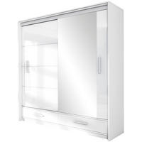 SCHWEBETÜRENSCHRANK Marsylia mit Spiegel und Schubladen, Weiß, 208 cm - Weiß Hochglanz/Weiß, Holzwerkstoff (208/225/61cm) - Beautysofa