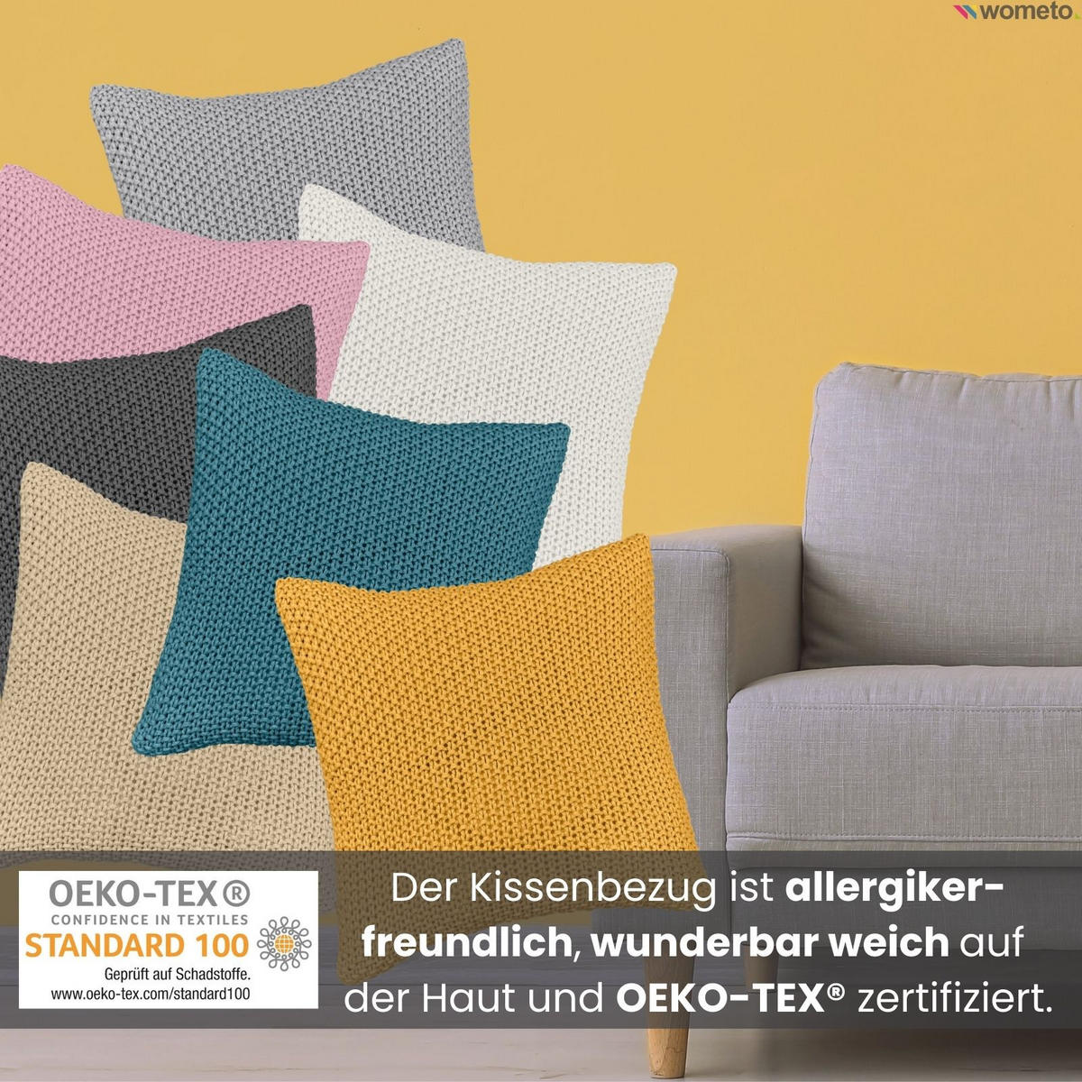 KISSENHÜLLE Strick türkis 45/45 cm mit Reißverschluss - Türkis, Textil (45/45cm) - wometo
