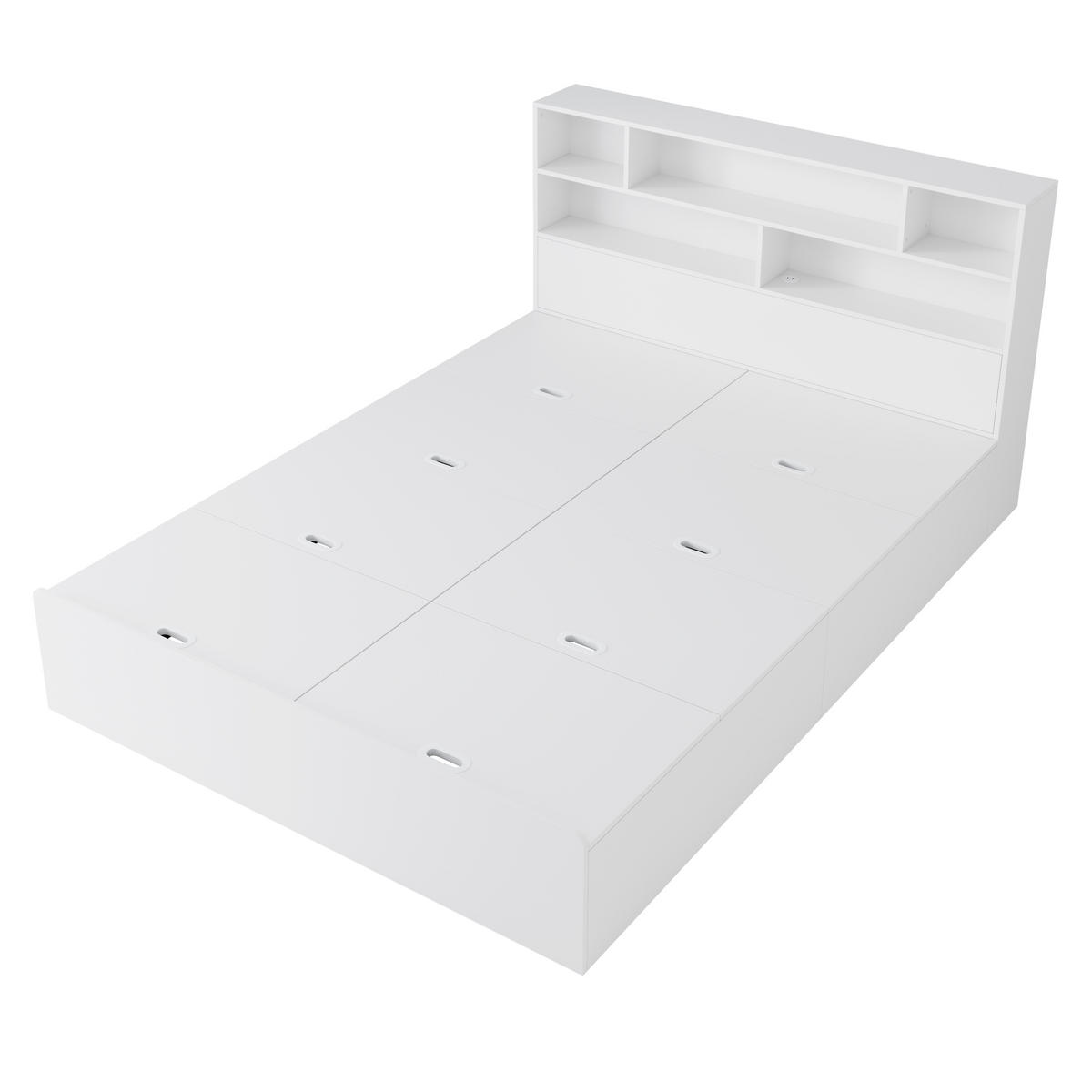 BETT 140/200 cm Weiß mit USB-Anschlüssen und großem Stauraum - Weiß, Holzwerkstoff (140/200cm) - OKWISH