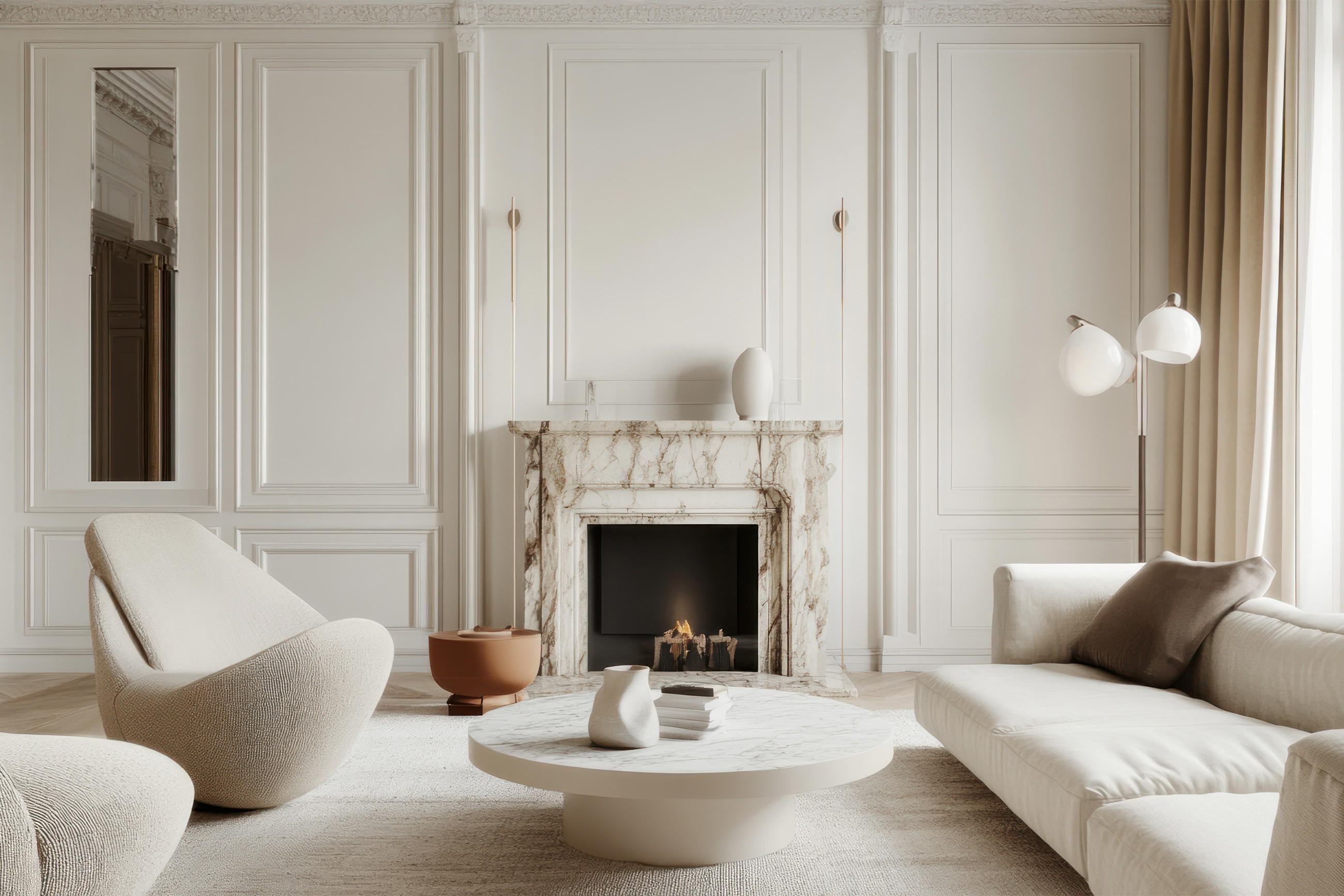 Gemütliches, helles Wohnzimmer mit Kamin