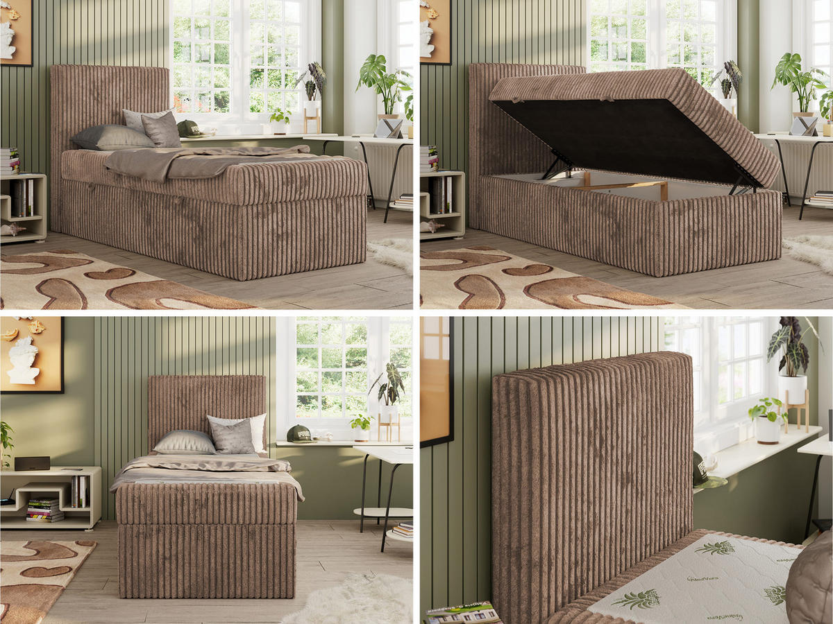 JUGENDBETT TILIO 90/200 - Braun - H4 - Links Seite - Braun, Textil (90/200cm) - MKS