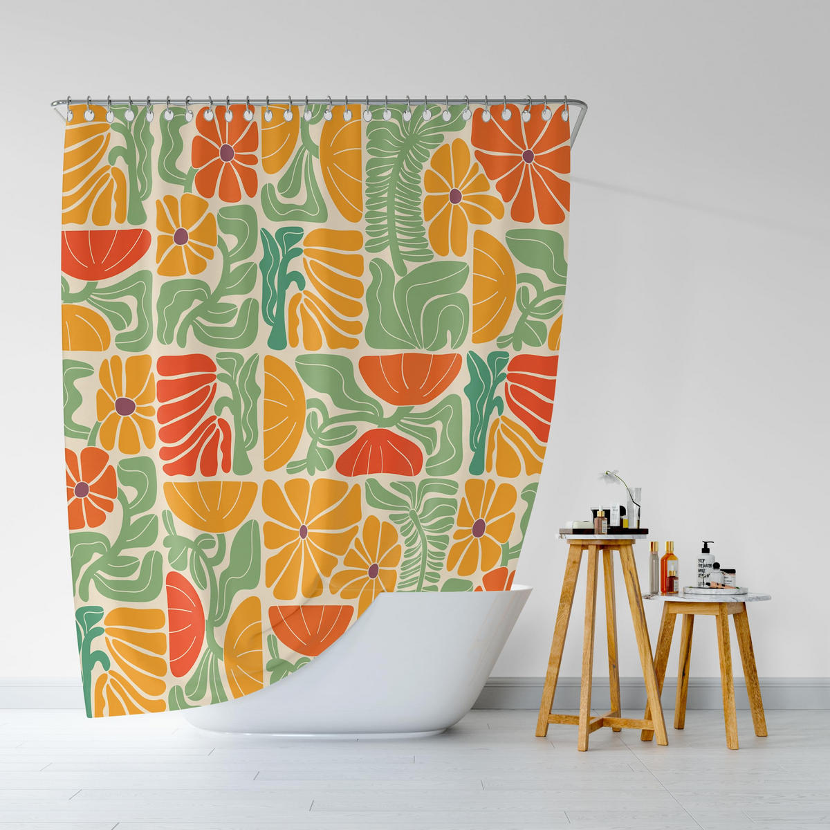 DUSCHVORHANG Boho abstrakt bunt botanisch floral Vintage Polyester wasserdicht mit Haken - Multicolor, Textil (180/180cm) - MCBOSON