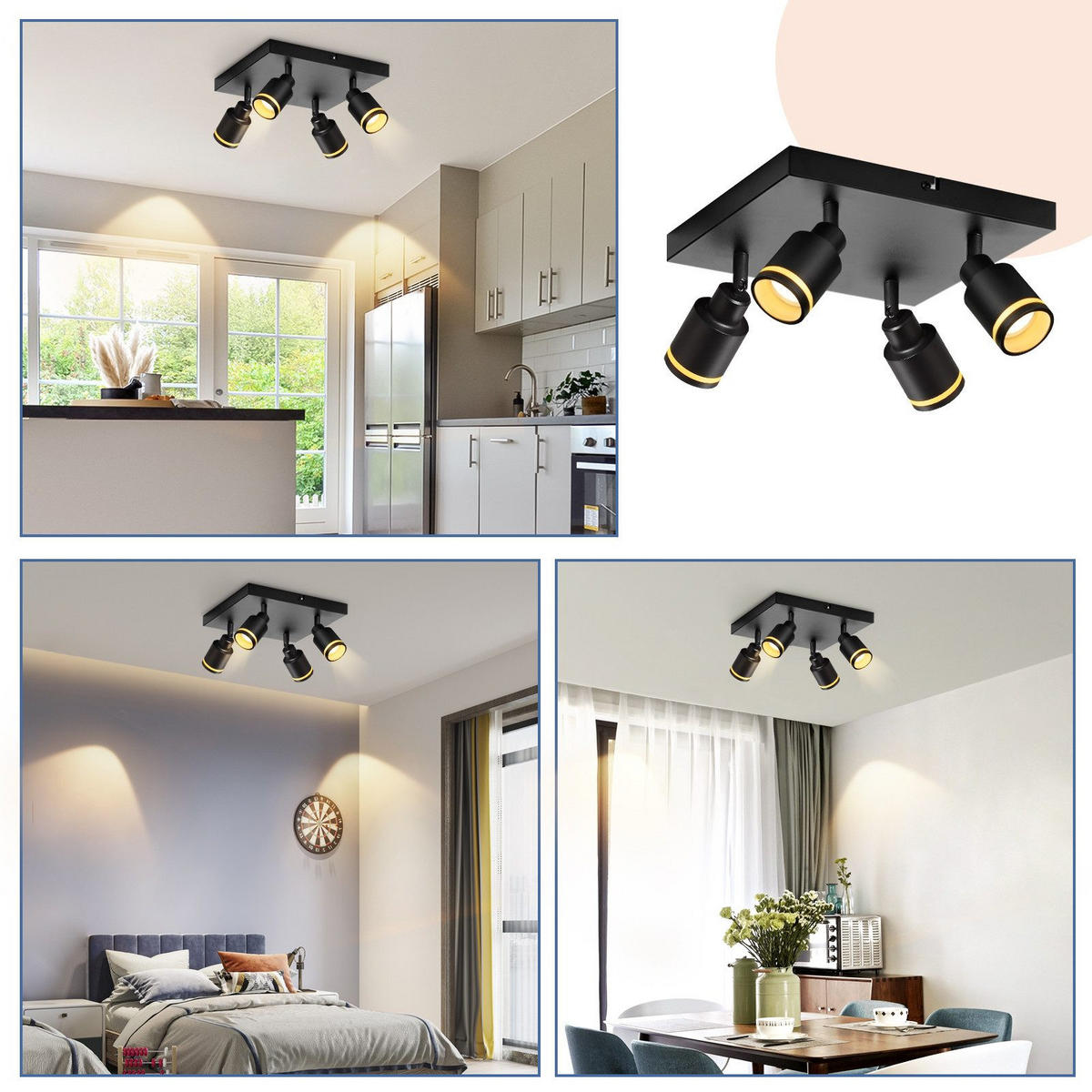 STRAHLER Lippstadt 4-flammig 25/25/15.7 cm - Schwarz, Metall (25/25/15.7cm) - Nettlife