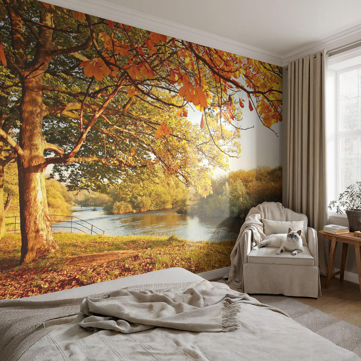 FOTOTAPETE 104x70 cm - Küstenherbst - Gelb, Textil (104/70cm) - Wallfluent