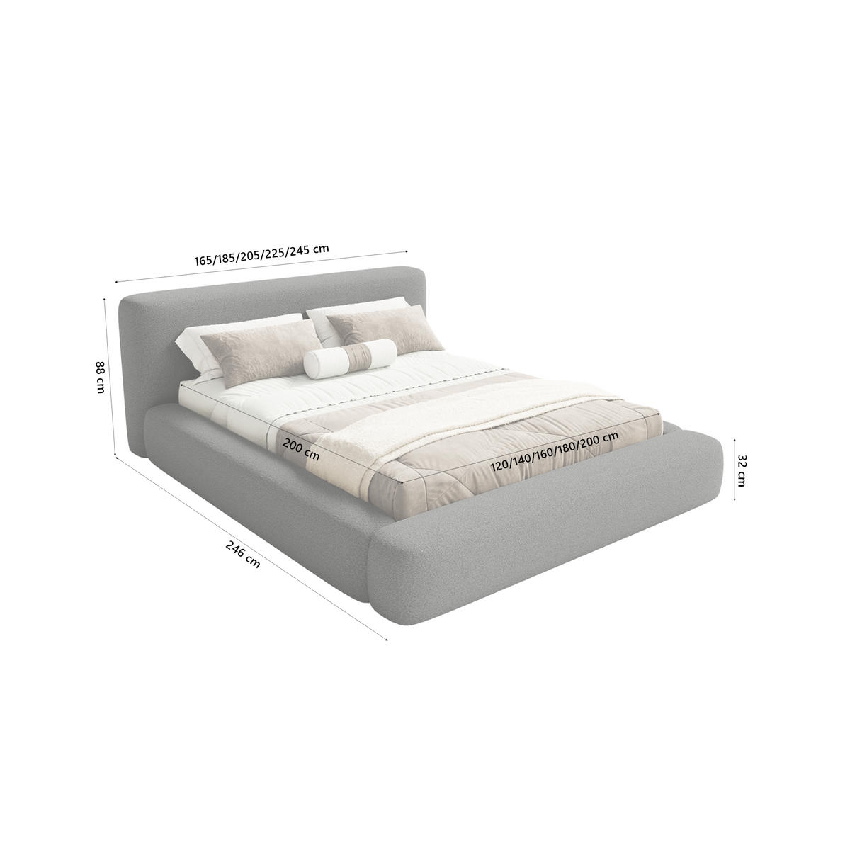 POLSTERBETT Fummo 200x200 cm, Dunkelgrau - Dunkelgrau, Textil (200/200cm) - Fedve