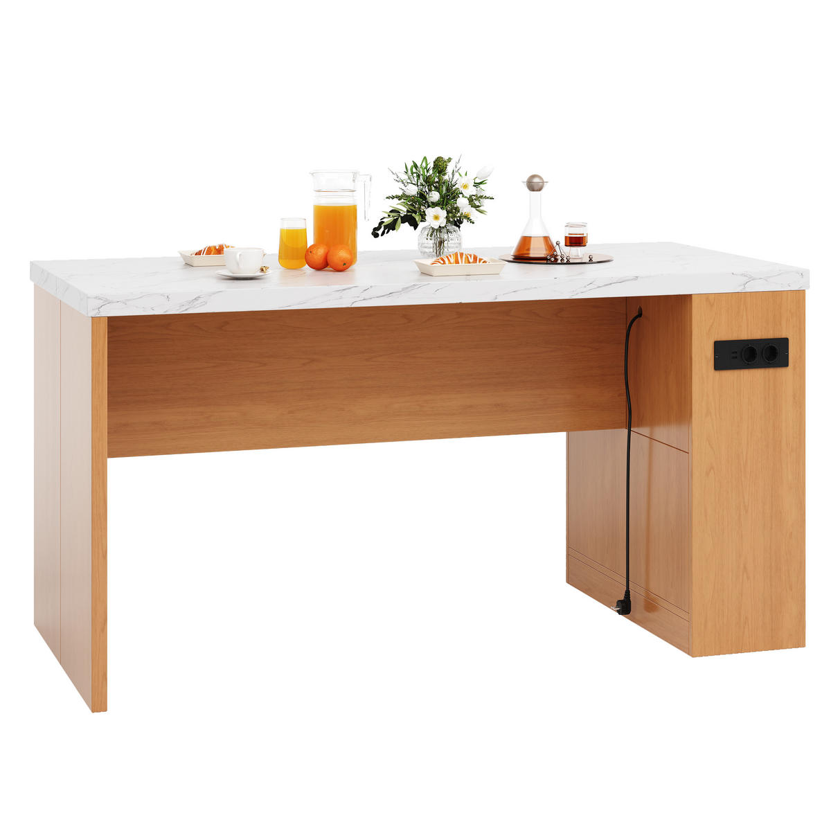 KÜCHENINSEL 90 cm MDF Natur Weiß mit LED-Beleuchtung und USB-Steckdose - Weiß, Holzwerkstoff (80/90/155cm) - Korfee