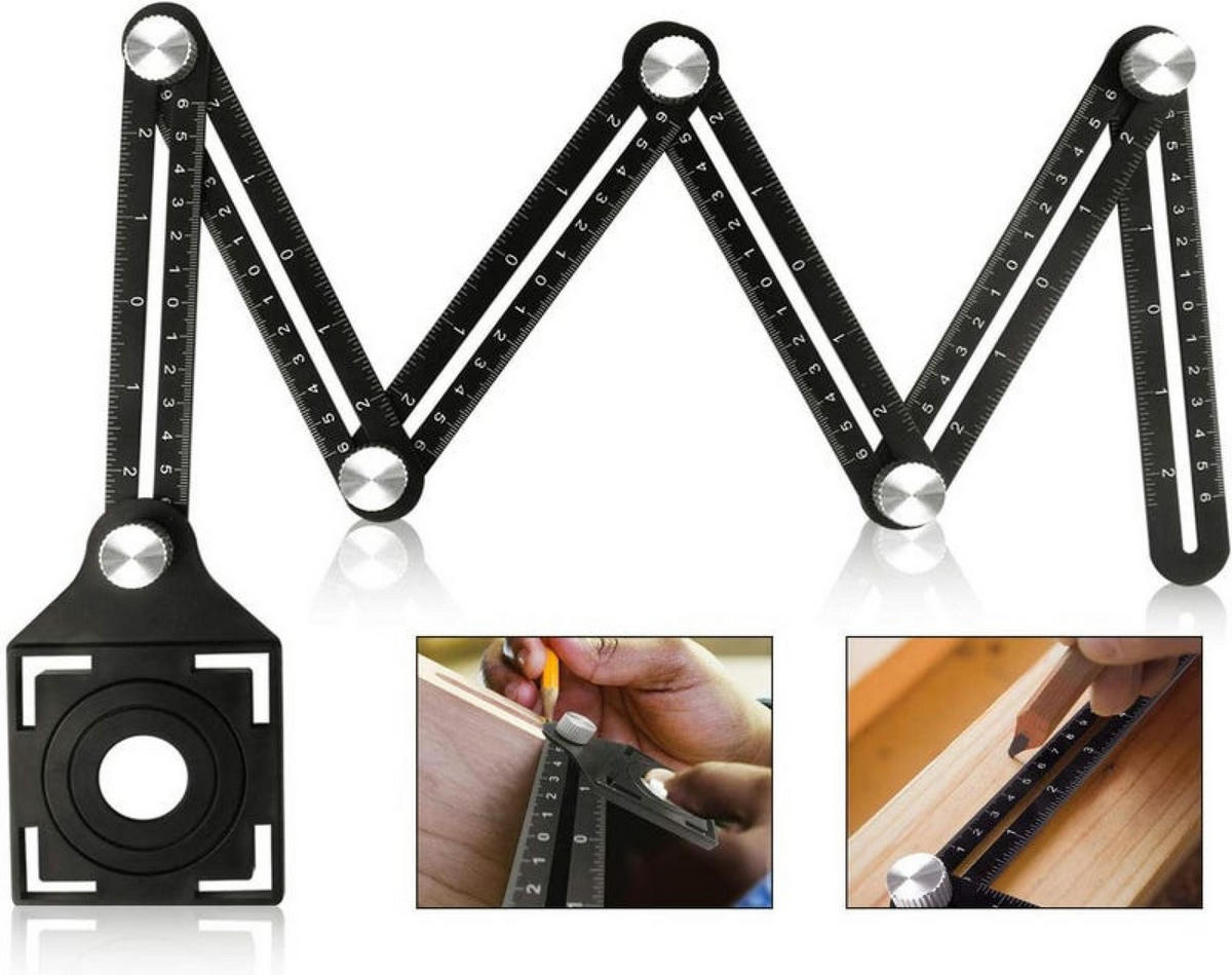 MESSLINEAL – mit Positionierungslöchern, Aluminiumlegierung, schwarz - Schwarz, Metall (9.3/10/1.5cm) - DCA