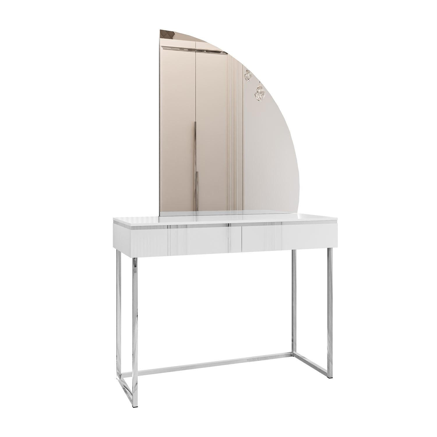 SCHMINKTISCH AURORA-Q SILVER Hochglanz Weiß auf silbernem Gestell - Weiß Hochglanz, Holzwerkstoff (102/78.5/43.6cm) - Lookway