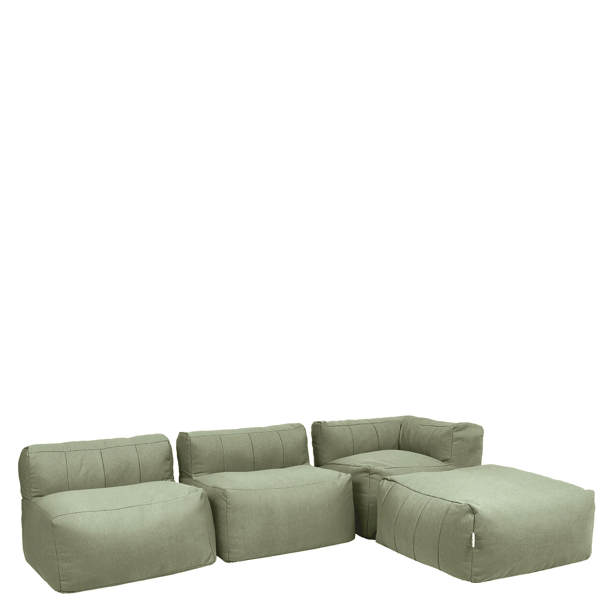 SITZSACK-SOFA Outdoor 4-tlg.: Ecksessel, 2 Sessel, Fußstütze - Grün, Textil (365/68/100cm) - icon
