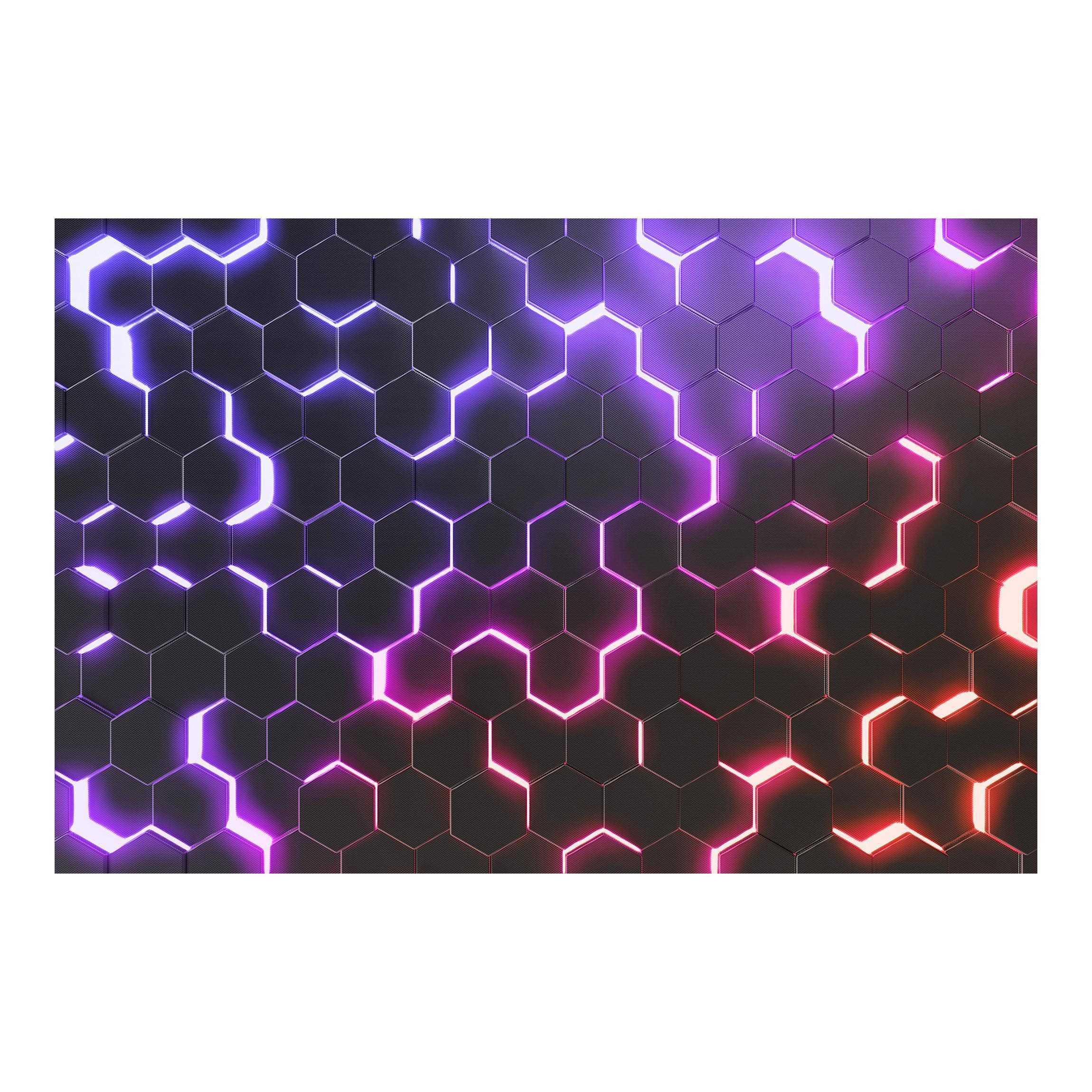 FOTOTAPETE Strukturierte Hexagone mit Neonlicht in Rosa und Lila 432/290 cm - Schwarz, Papier (432/290cm) - Bilderwelten