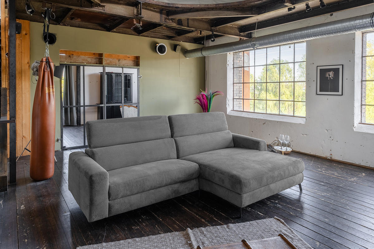 ECKSOFA LAISKA Grau Cord - Schwarz/Grau, Textil/Metall (282/177cm) - KAWOLA