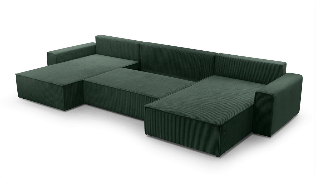 WOHNLANDSCHAFT Cedria Grün 389/145/85 cm mit Schlaffunktion - Dunkelgrün/Schwarz, Kunststoff/Textil (389/85/145cm) - AX Living