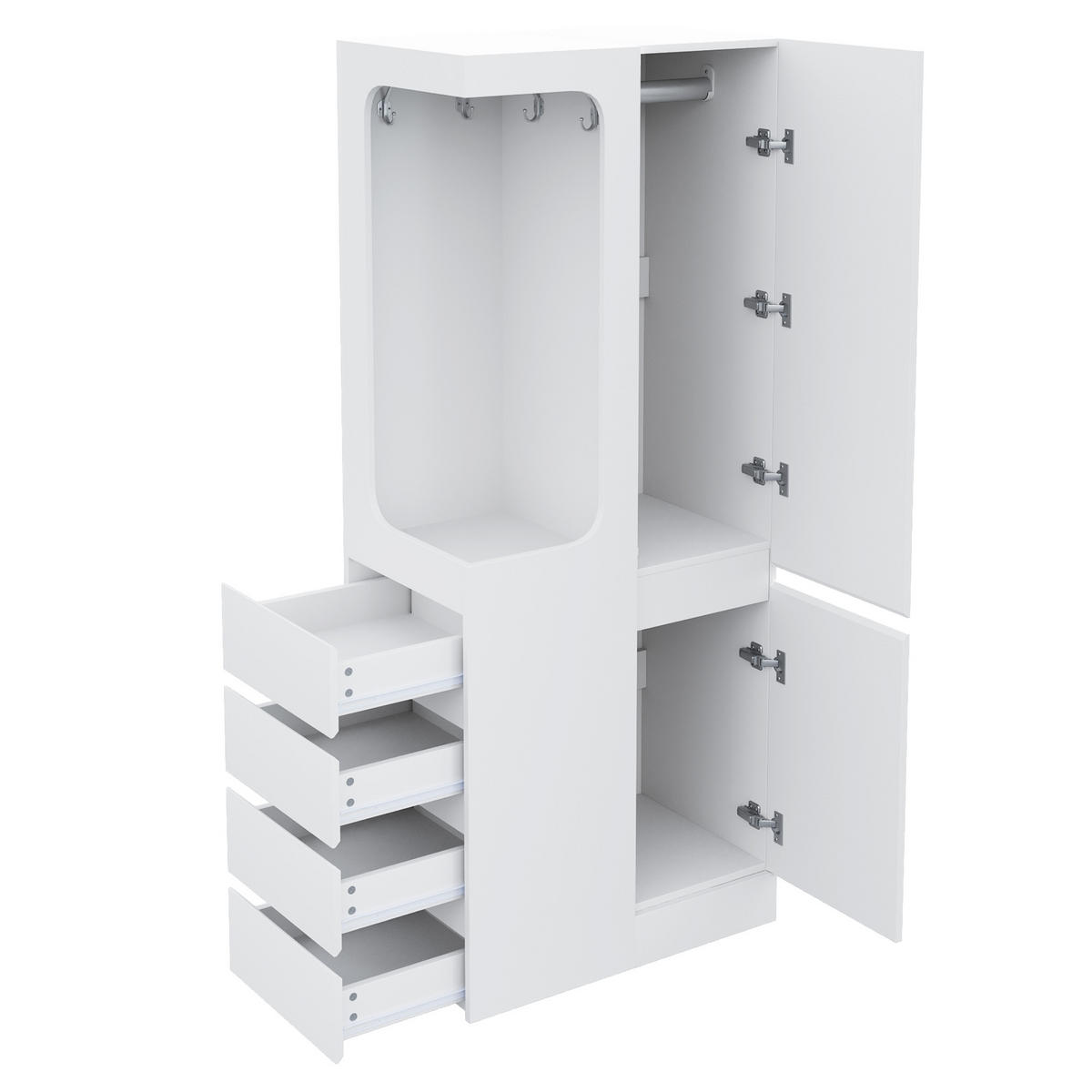KLEIDERSCHRANK 70x40x170cm 1 Tür Schubladen Weiß - Weiß, Holz (70/170/40cm) - FLIEKS