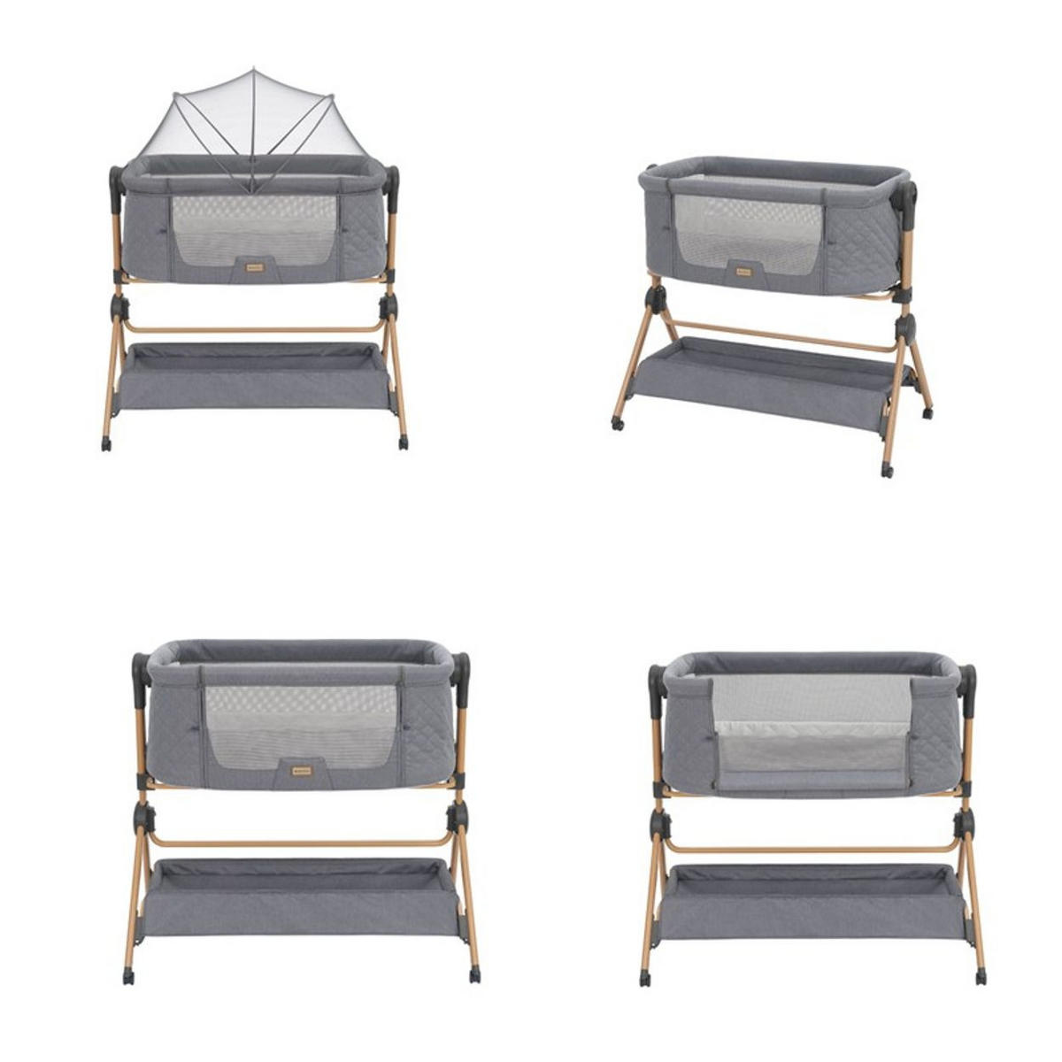 BEISTELLBETT Sleat Me 2 in 1 grau 102 x 60,5 cm, 5-Punkt-Gurt, 3-fach verstellbar, Anti-Reflux - Grau, Metall (60/100cm) - Kikka boo