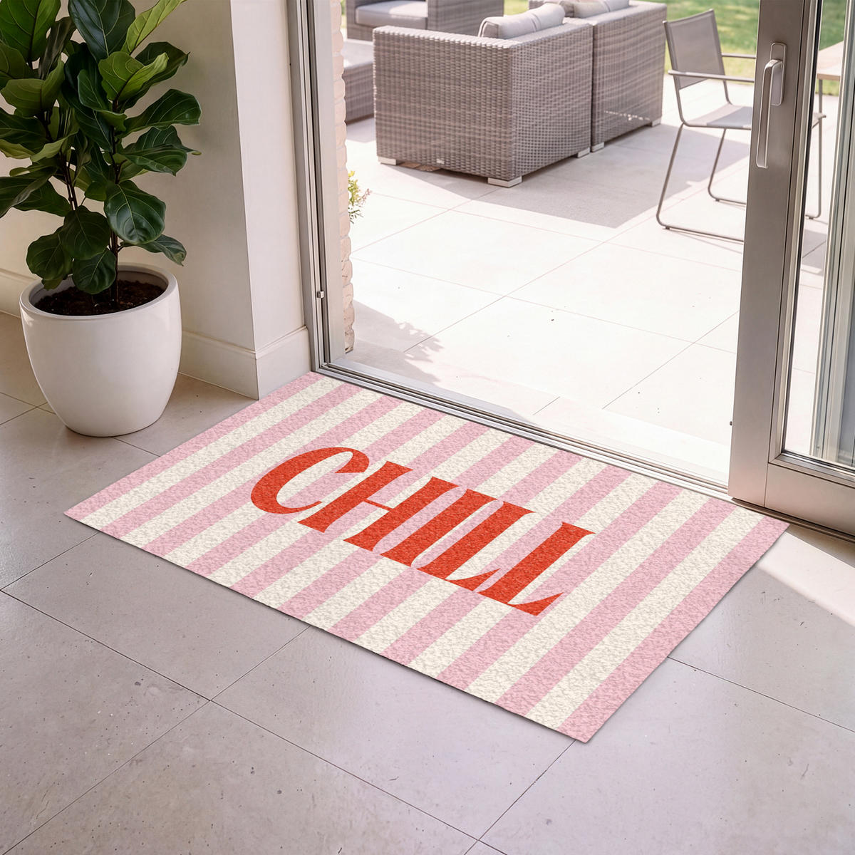 FUSSMATTE Zartrosa – Rot – Streifen – Chill 120x80 cm - Rosa, Kunststoff (120/0.4cm) - MuchoWow