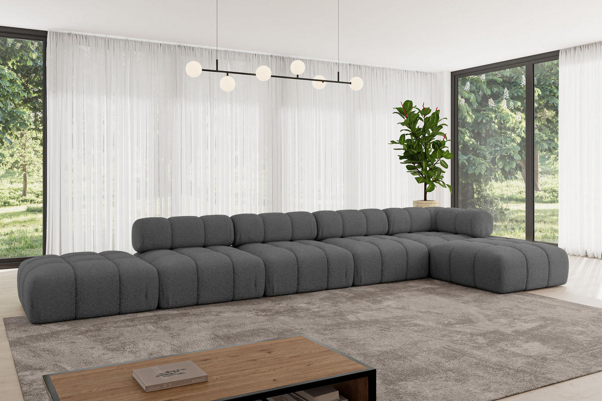 ECKSOFA modulares Sofa Kerru-L3 - 475x190x70 cm Grau Bouclé - Grau, Holzwerkstoff/Textil (475/190cm) - ALTDECOR