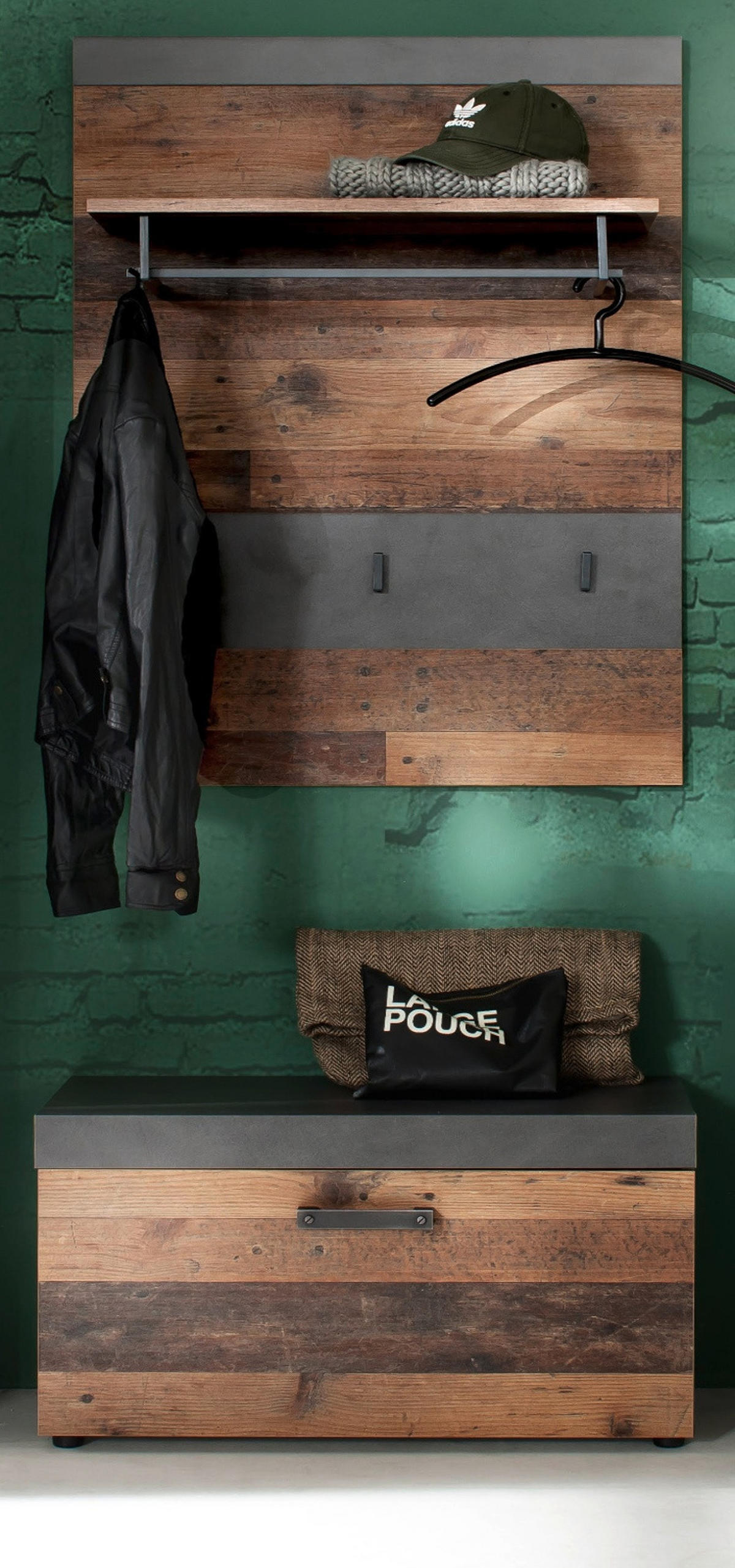 GARDEROBE Old Used Wood mit grau 2-teilig 80 x 192 cm, Set in modernem Design - Silberfarben/Schwarz, Holzwerkstoff/Kunststoff (80/192/37cm) - Top.Furn