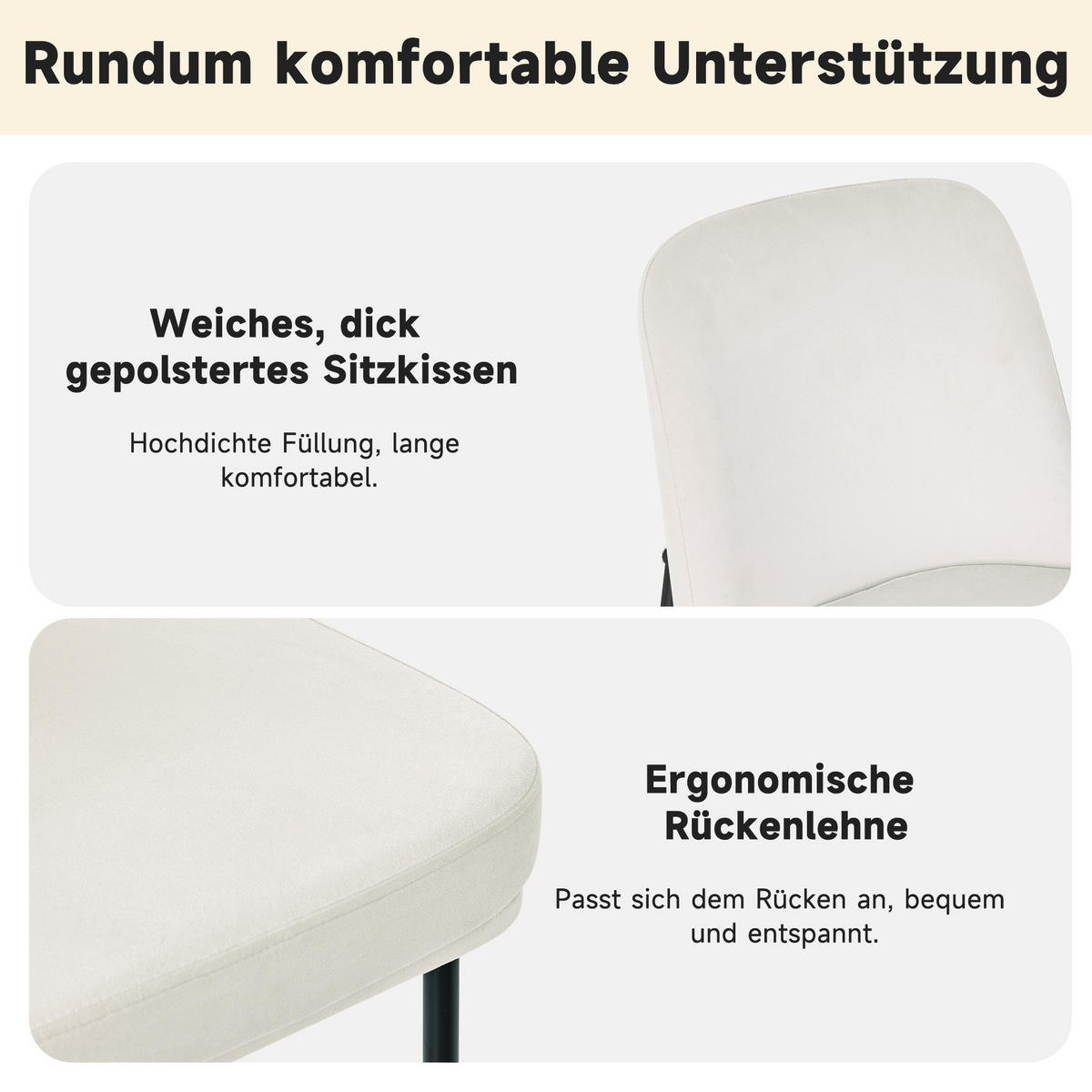 ESSZIMMERSTUHL 4er Set Samt Beige Metallbeine Schwarz Rahmen - Beige, Textil (53/82/42.5cm) - FLIEKS