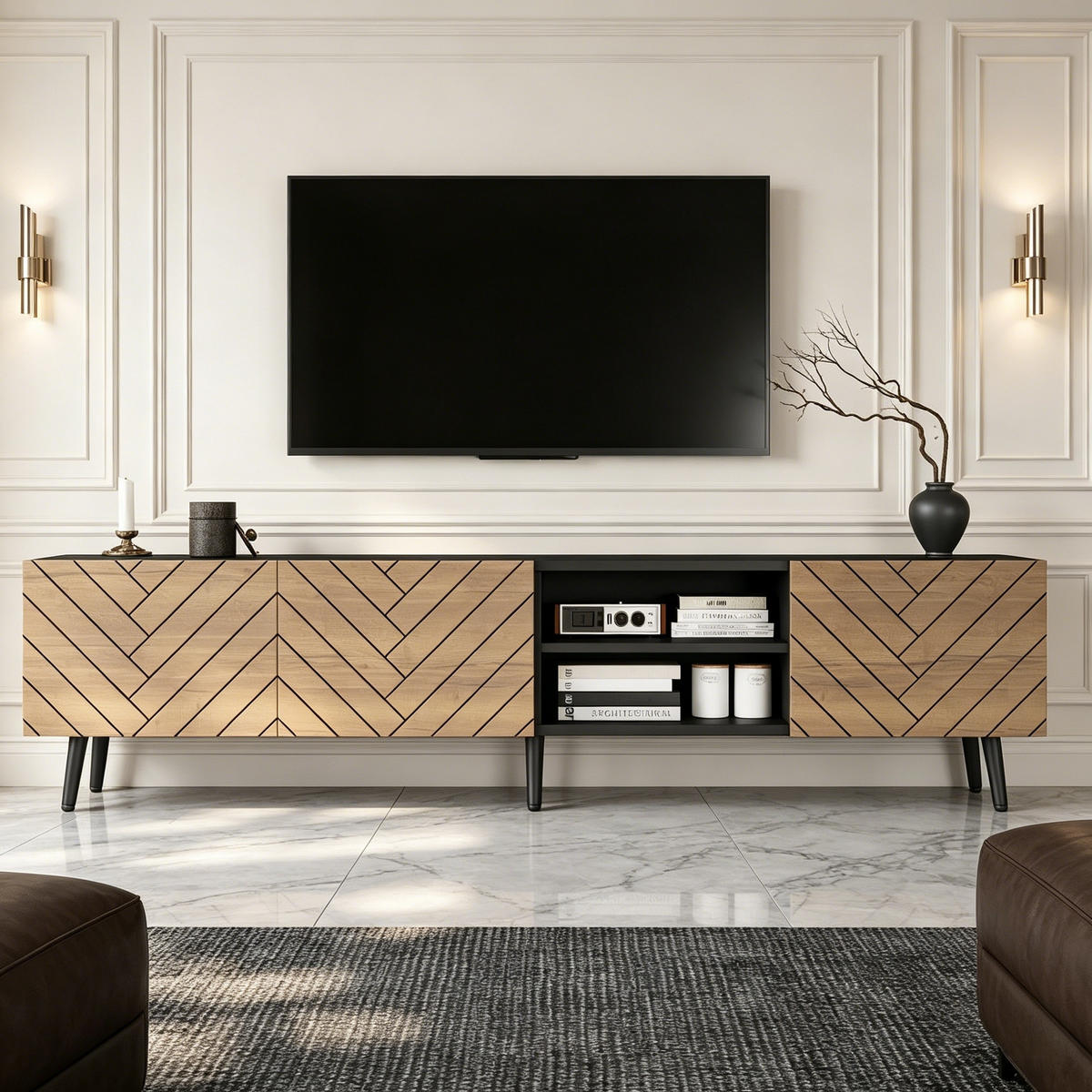 TV-SCHRANK Lowboard 180cm Kabeldurchführung Schließfächer Modern - Multicolor, Holzwerkstoff (180/45/33.5cm) - FLIEKS