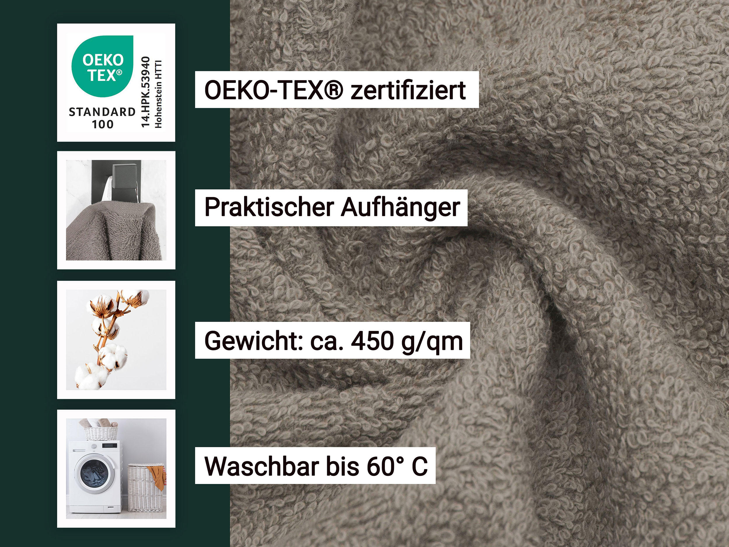 DUSCHTÜCHER, 5er-Set, 70x140 cm, 100% Baumwolle, Braun - Fango, Textil (70/140cm) - Zollner