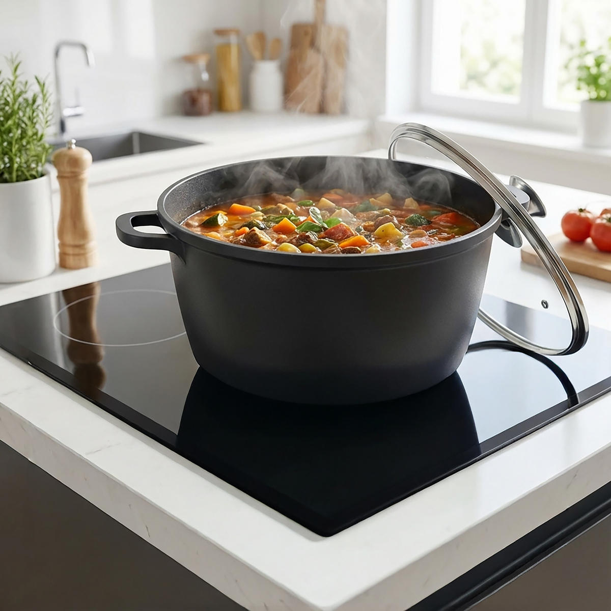 SUPPENTOPF - Schwarz, Glas/Metall (28/28/20cm) - Relaxdays