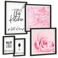 BILDER SET 5er Set - 50x50 cm & 20x30 cm & 40x60 cm Schwarzer Rahmen - Zen-Gemälde, Wassersteine, Buddha - Schwarz, Kunststoff (40/60cm) - TULUP