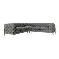 ECKSOFA Chesterfield Lexi Grau Samt - Goldfarben/Grau, Holz/Textil (264/264cm) - S-Style Möbel
