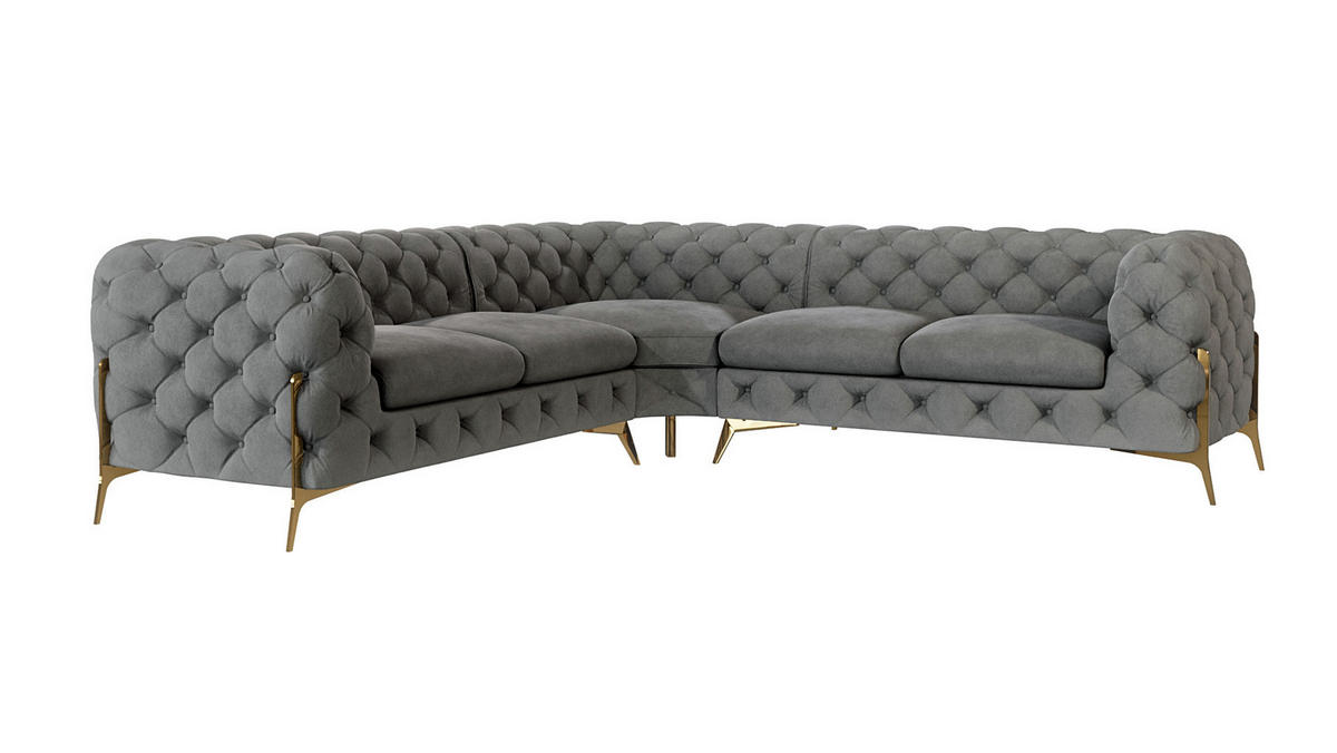 ECKSOFA Chesterfield Lexi Grau Samt - Goldfarben/Grau, Holz/Textil (264/264cm) - S-Style Möbel