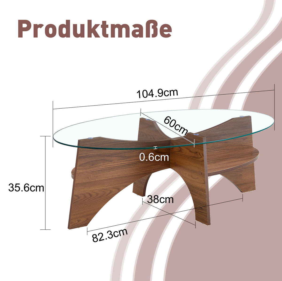 COUCHTISCH 104,9/60 cm mit Ablagefach und Sicherheitsglas, Transparent/Walnussfarben - Nussbaumfarben, Holzwerkstoff (104.9/60/45cm) - Modfu