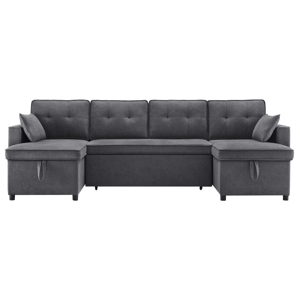 SCHLAFSOFA U-Form, Baumwolle-Leinen mit Stauraum & Getränkehaltern, 270/130/86 cm, Grau - Grau, Textil (130/86/270cm) - Redom