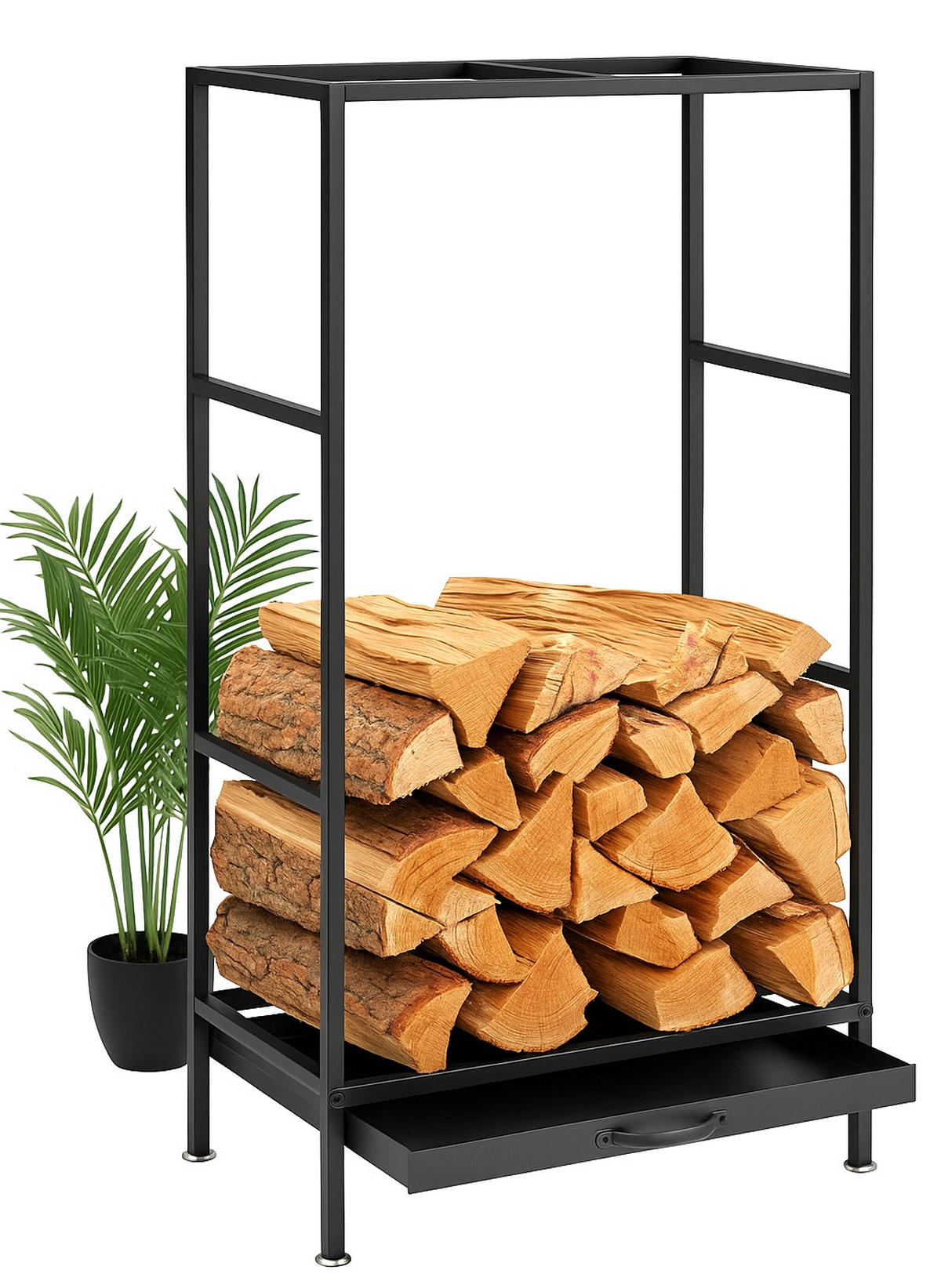 KAMINHOLZREGAL mit Schublade Metall Schwarz 80 cm 96356 - Schwarz, Metall (50/80/25cm) - DanDiBo