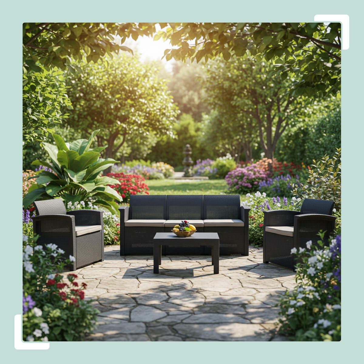 4-TLG.GARTENMÖBEL-SET - Schwarz, Kunststoff/Textil - Relaxdays