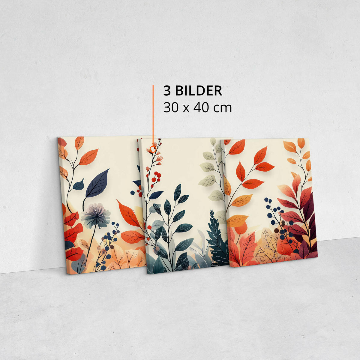 LEINWANDBILDER 3-es Set Blätter Natur - Beige/Rot, Textil (90/40cm) - Muralo
