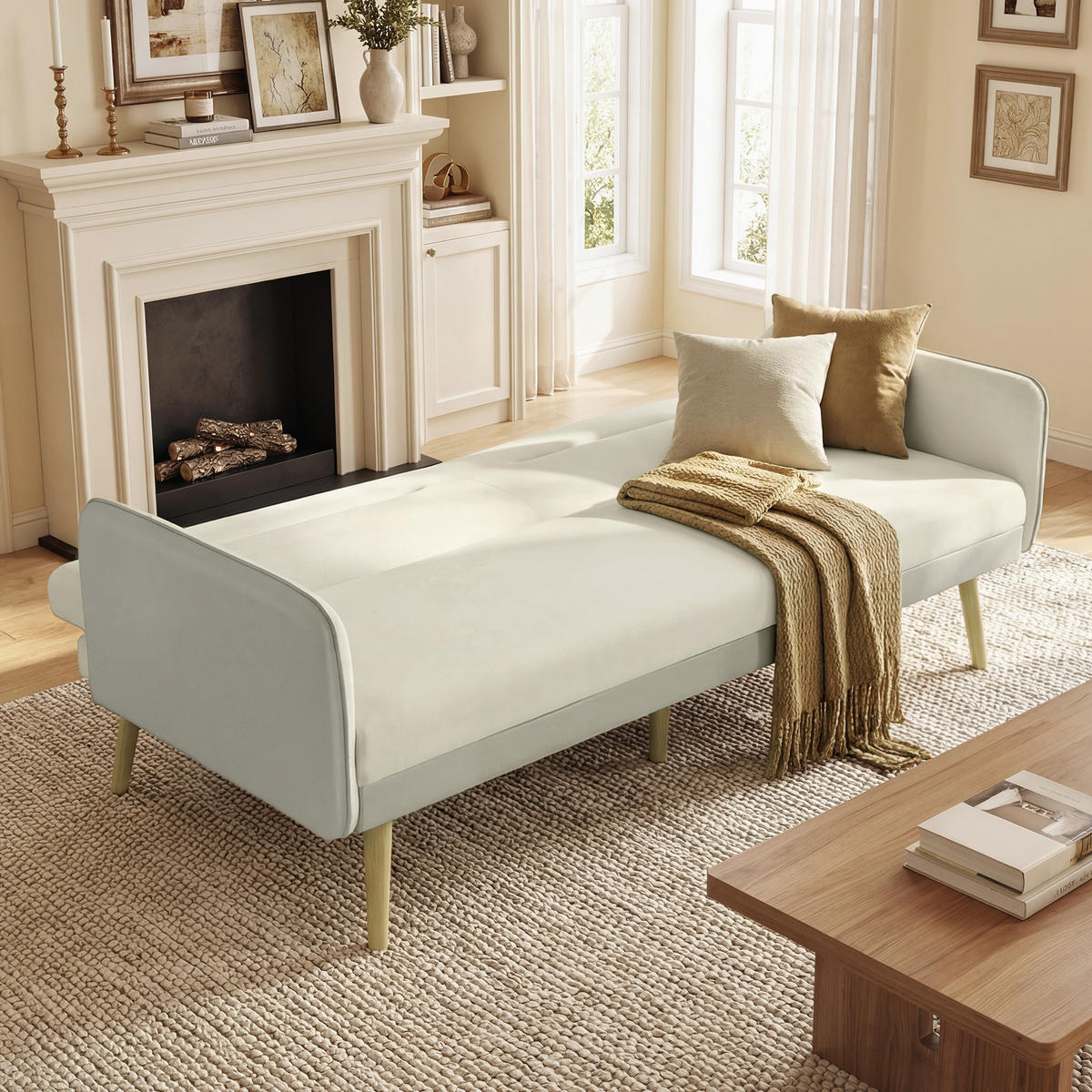 SCHLAFSOFA DE-13497 3-in-1, Klick-Klack-Mechanismus Beige - Beige, Textil (185/83/84cm) - ComfortXL