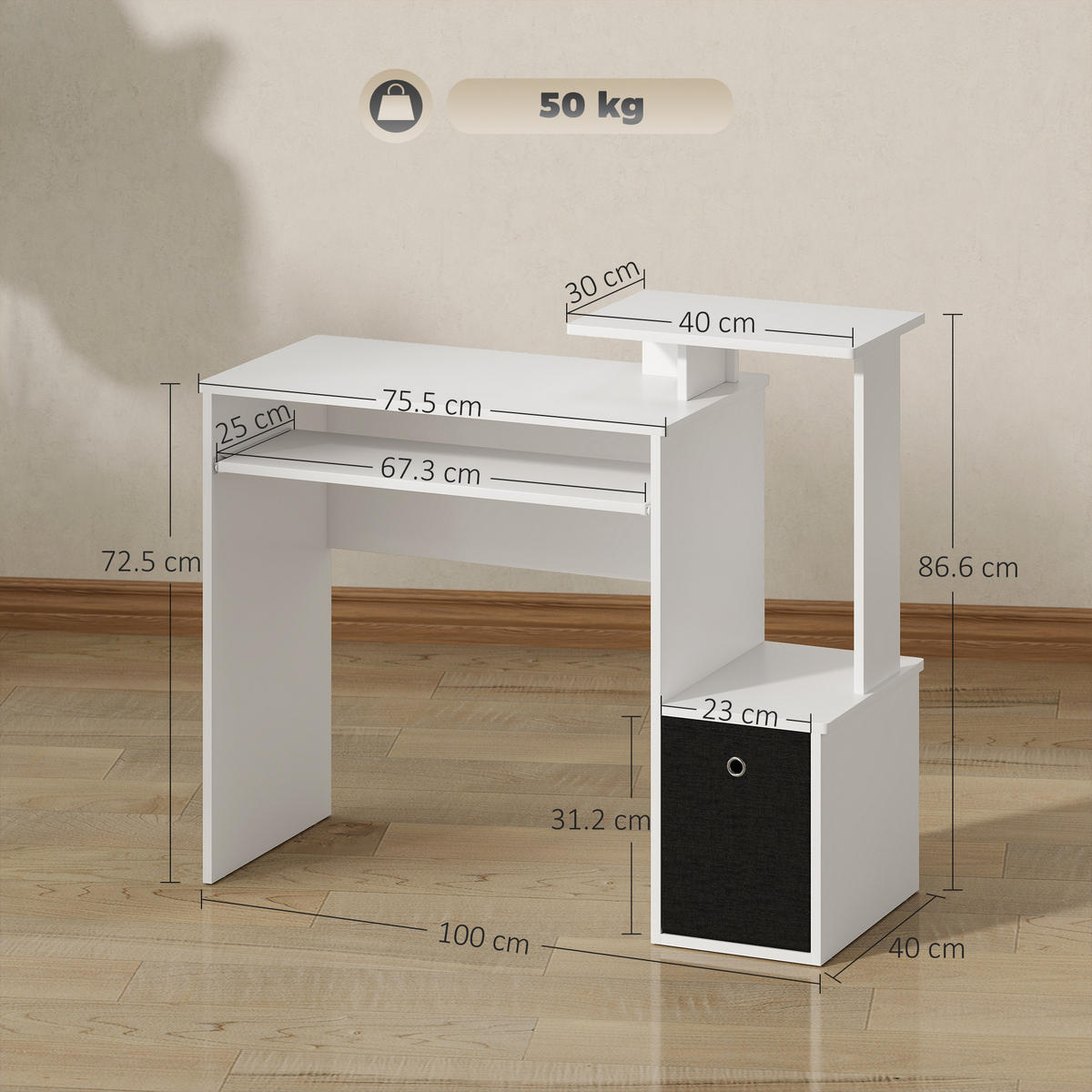 BÜROTISCH Weiß 1 Stück - Weiß, Holzwerkstoff (40/100/86.6cm) - GiPP
