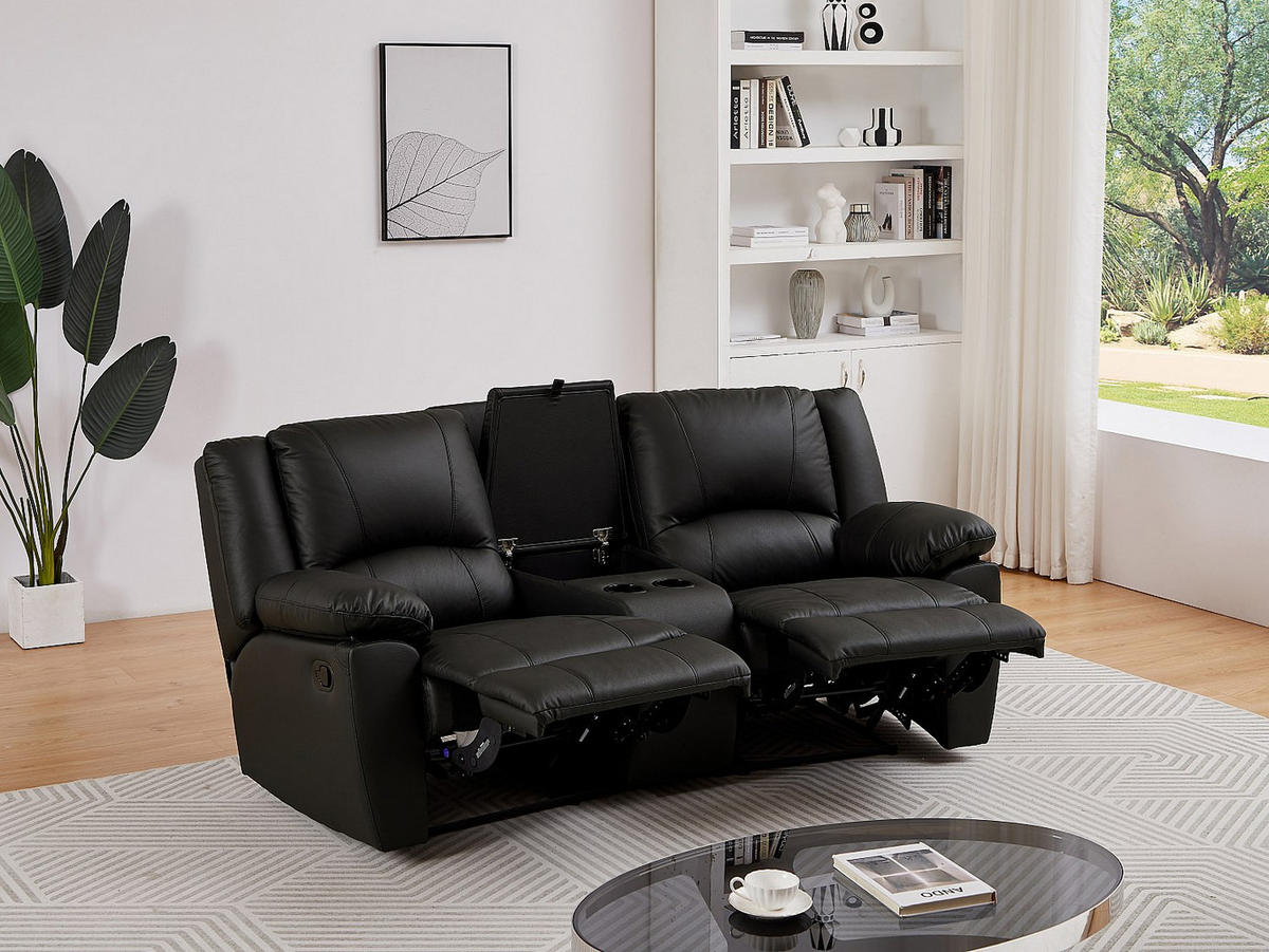 RELAXSOFA - 2 Personen-Sitzer - Leder - Schwarz - - Schwarz, Leder (201/97/95cm) - Vente-Unique